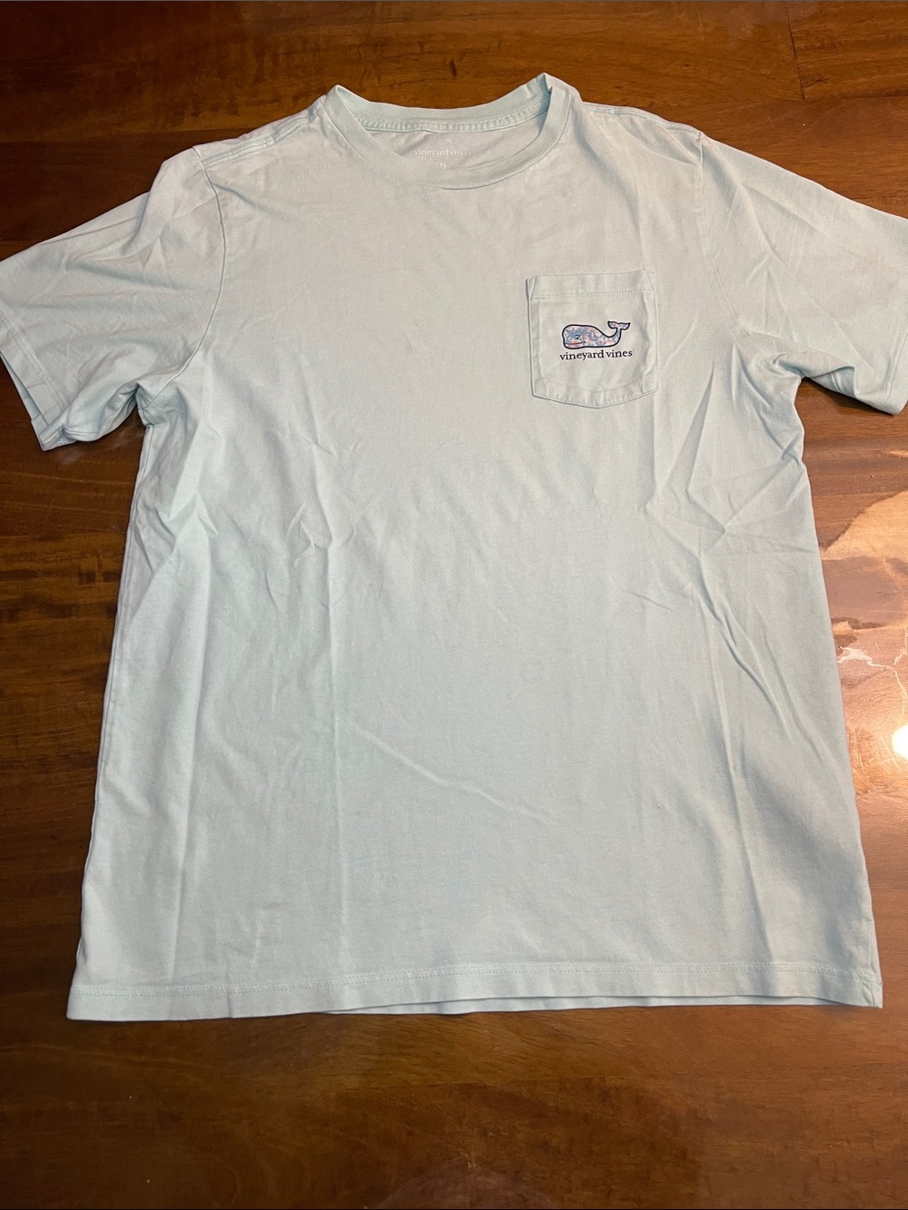 Vineyard Vines Pale Blue Pocket Tee with Whale Logo